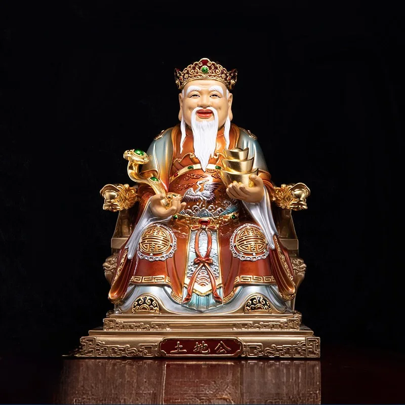รูปปั้นทอง Polychrome Fude Zhengshen Tu Di Gong สุดหรู