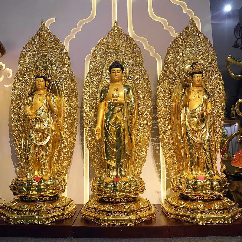 พระพุทธรูปทองแดงบริสุทธิ์ Western Three Saints Buddha